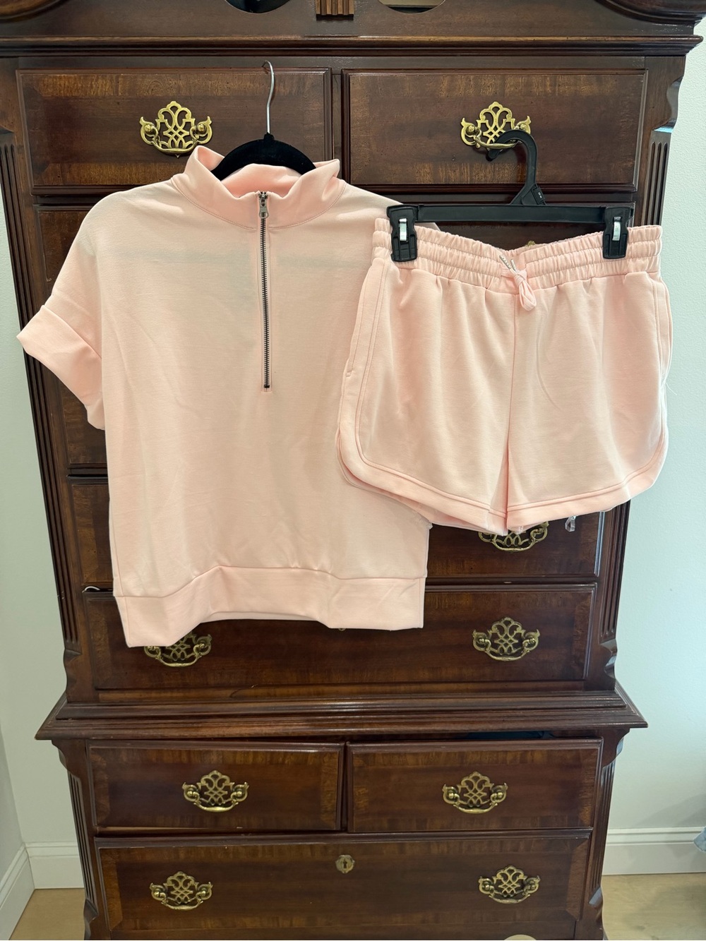 Women's Pink Half-Zip Short Sleeve Lounge Set